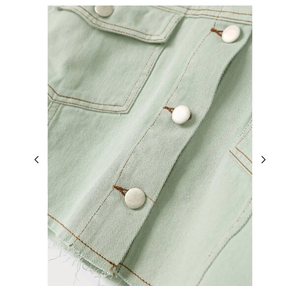 Lulu's | Palling Around Sage Green Cropped Denim Jacket L - Picture 7 of 7
